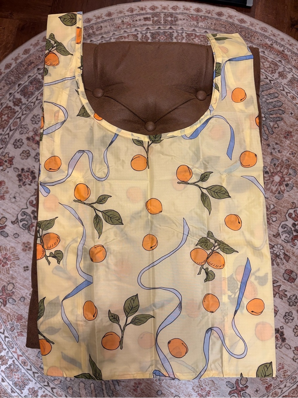 New! Reusable Women’s Tote Bag in Yellow with Orange Fruit Print